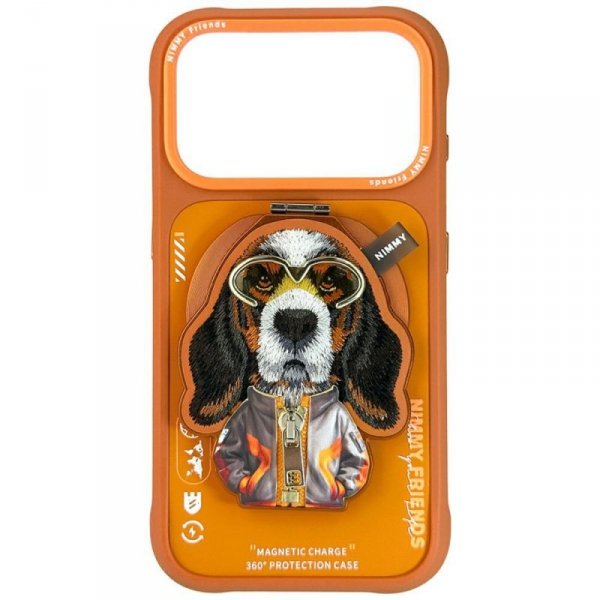 Etui Nimmy Cool&Cute 2.0 Dog do iPhone   17 Pro Max z magnetyczną zawieszką pomarańczowy