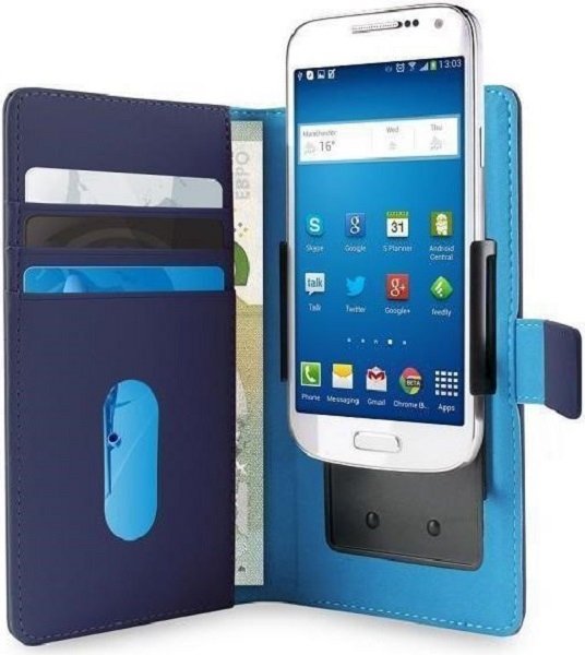 PURO Smart Wallet XL etui uniwersalne niebieskie/blue 5.1&quot; z uchwytem foto oraz kieszeniami na karty i pieniądze UNIWALLET3