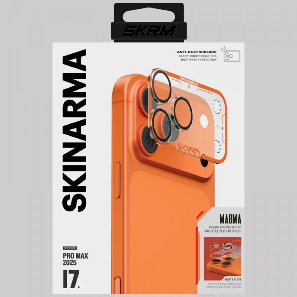 Szkło na obiektyw aparatu Skinarma Magma Full Matte do iPhone 17 Pro Max pomarańczowy