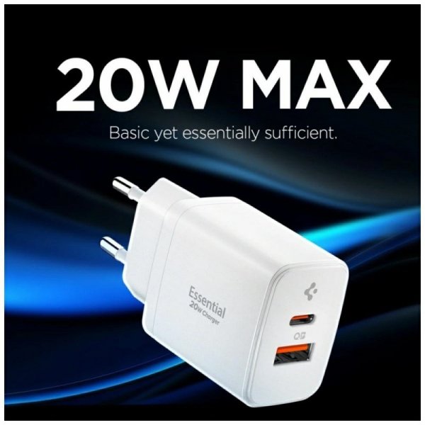 Ładowarka sieciowa Spigen Essential      EE202EU 20W USB-C/USB-A biały