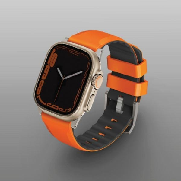 UNIQ pasek Linus Apple Watch Series 1/2/3/4/5/6/7/8/9/SE/SE2/Ultra/Ultra 2 42/44/45/49mm Airosoft Silicone pomarańczowy/volt ora