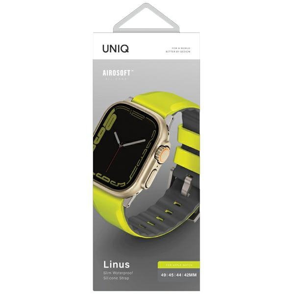 UNIQ pasek Linus Apple Watch Series 1/2/3/4/5/6/7/8/9/SE/SE2/Ultra/Ultra 2 42/44/45/49mm Airosoft Silicone limonkowy/lime green