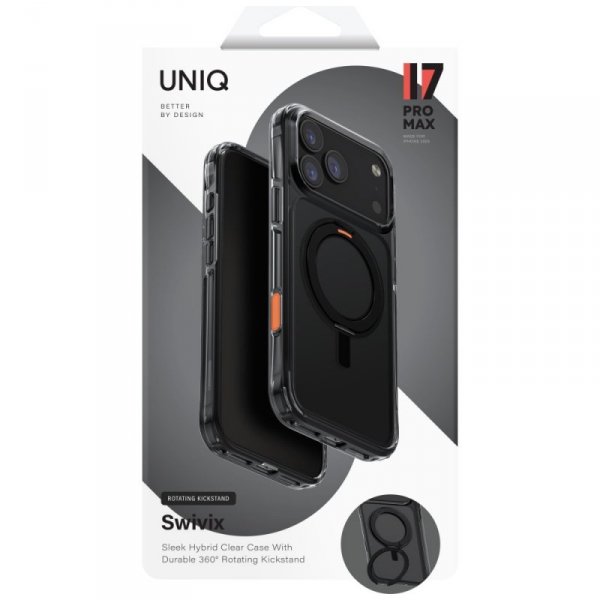 Etui UNIQ Swivix do iPhone 17 Pro Max – Obrotowa Podstawka 360 – MagSafe – Czarne
