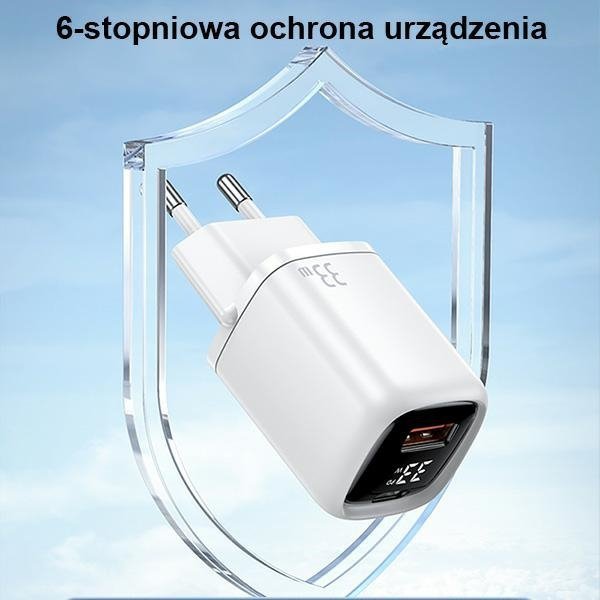 USAMS Ład. siec. 1xUSB-C+1xUSB T46 33WPD3.0 +QC3.0 Fast Charging +kabel U63 USB-C/Lightning czarny/black UDTZ01