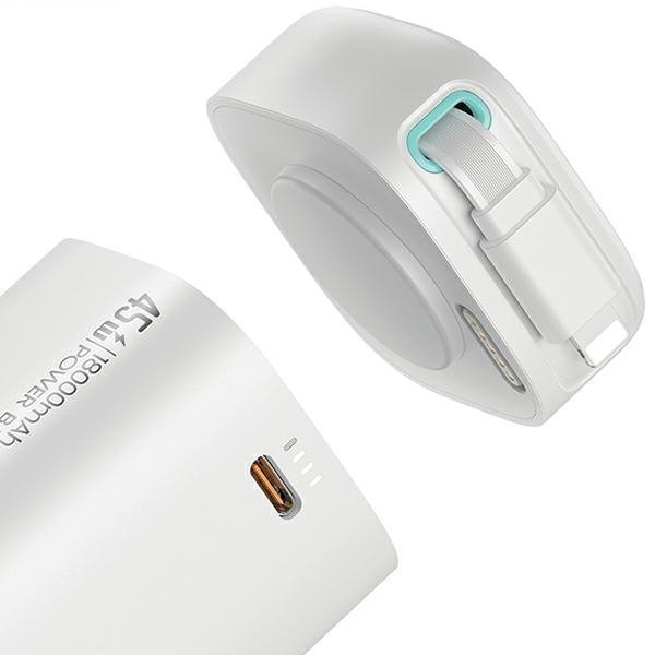 USAMS Powerbank ze zwijanym kablemRetractable Lightning 18000 mAh PD45W Fast Charge XMF Series biały/white 20KCD21702 (US-CD217)