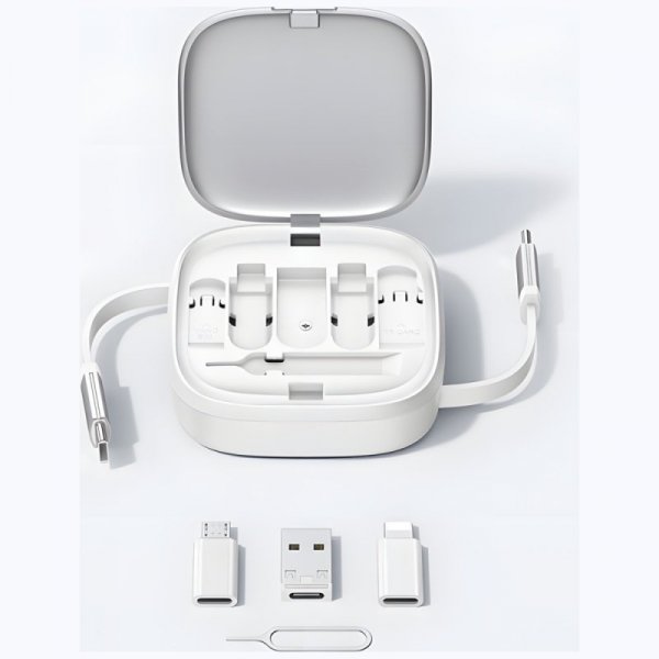 USAMS Kabel rozwijany 3w1 z pudełkiemMicroUSB/USB-C/Lightning 60W stalowy/tarnish SJ650USB01 (US-SJ650)
