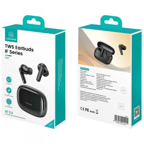 USAMS Słuchawki Bluetooth 5.3 IF27       bezprzewodowe douszne czarny/black