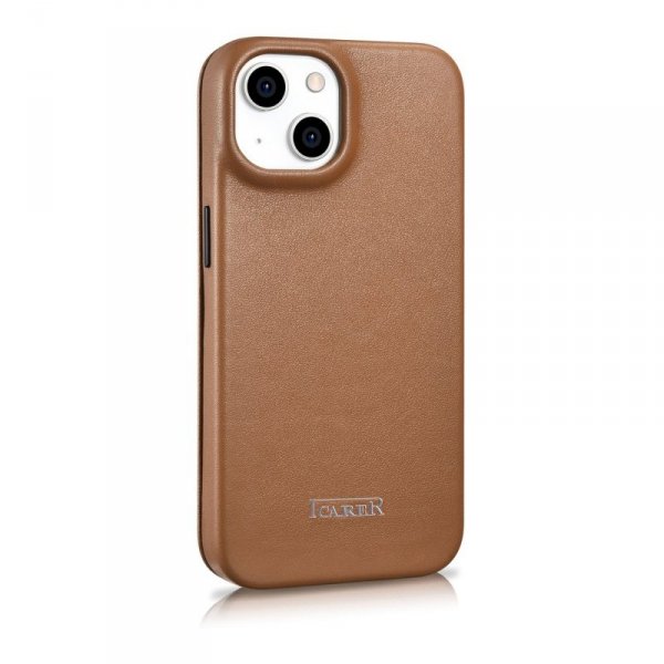 DUPLIKAT: iCarer CE Premium Leather Folio Case skórzane etui iPhone 14 z klapką magnetyczne MagSafe brązowy (WMI14220713-BN)