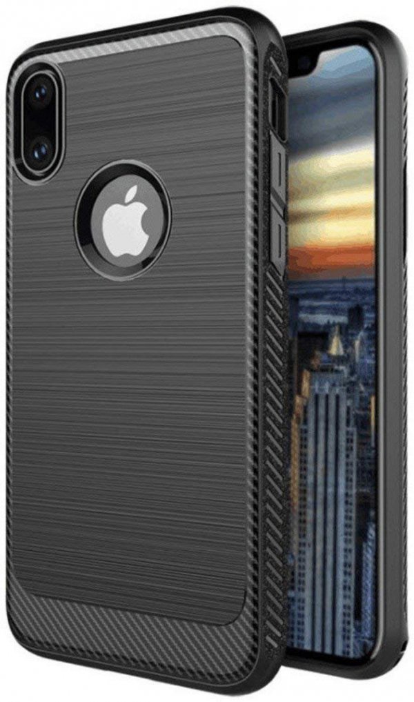 PEDEA TPU CARBON MOCNE ETUI CASE IPHONE X/XS + SZKŁO HARTOWANE