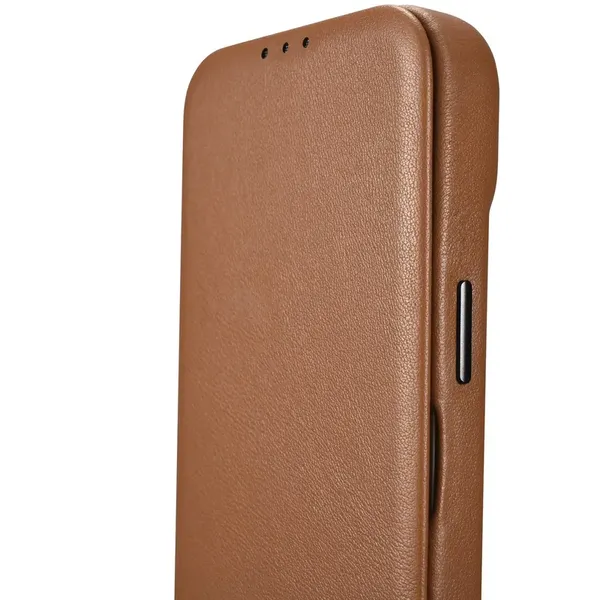 DUPLIKAT: iCarer CE Premium Leather Folio Case skórzane etui iPhone 14 z klapką magnetyczne MagSafe brązowy (WMI14220713-BN)