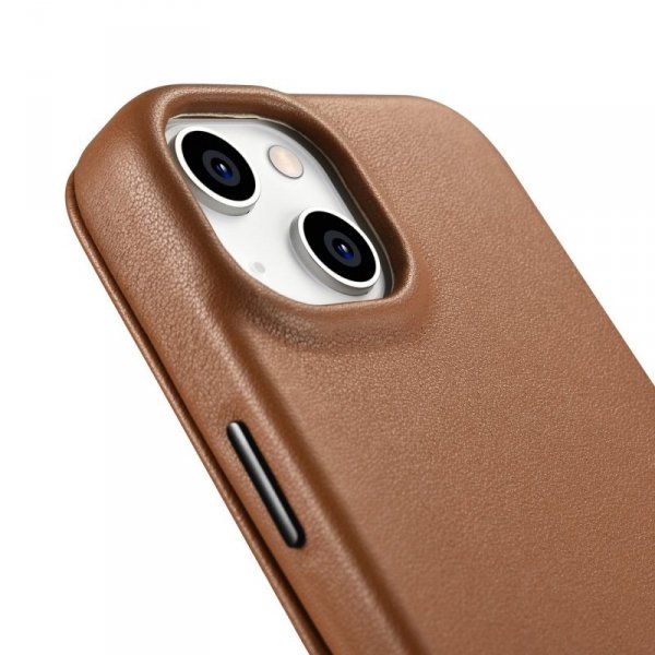 DUPLIKAT: iCarer CE Premium Leather Folio Case skórzane etui iPhone 14 z klapką magnetyczne MagSafe brązowy (WMI14220713-BN)