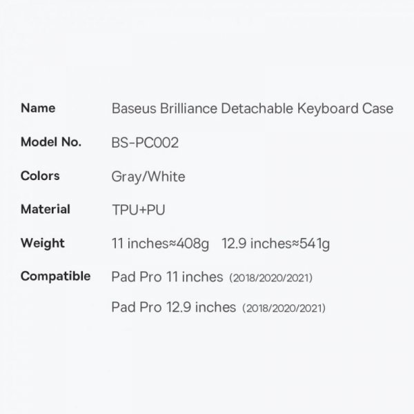 Baseus Brilliance etui z klawiaturą na iPad Pro 11&quot; (2018 / 2020 / 2021) biały (ARJK000002)