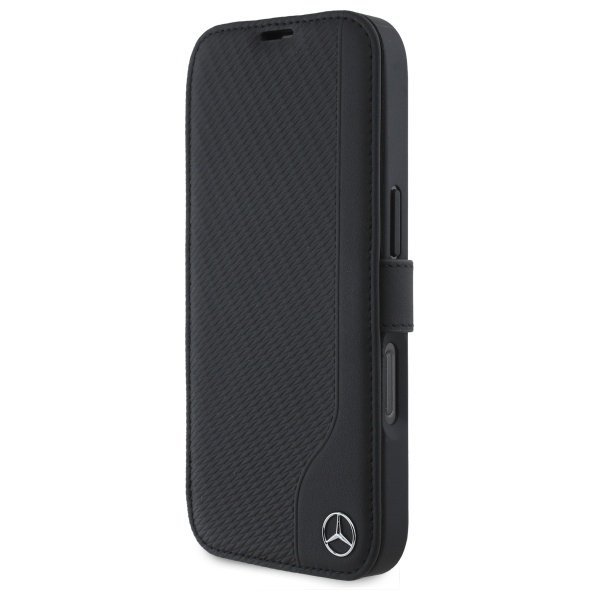 Etui Mercedes Book Case do iPhone 16 6.1” – Skórzane z Motywem Drewna, Czarne