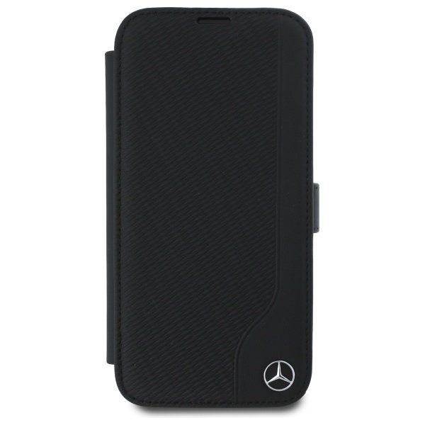 Etui Mercedes Book Case do iPhone 16 6.1” – Skórzane z Motywem Drewna, Czarne