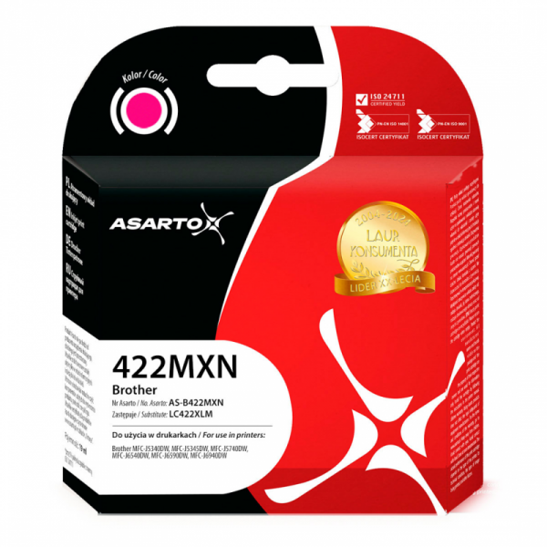 Tusz Asarto do Brother 422MXN | LC422XLM | 1500 str. | 19ml | magenta