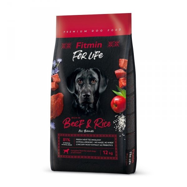 FITMIN Dog for life Beef &amp; Rice - sucha karma dla psa - 12 kg
