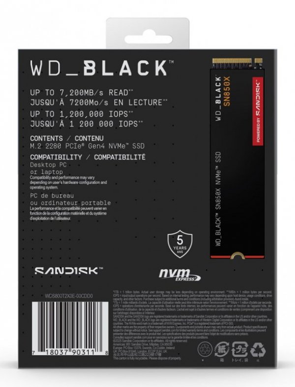 SSD WD Black SN850X 8TB NVMe WDS800T2X0E