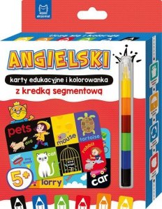 Angielski karty edukacyjne i kolorowanka z kredką segmentową.