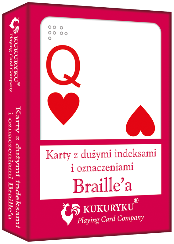 Karty do gry czerwone z dużymi indeksami i znakami Braile:a