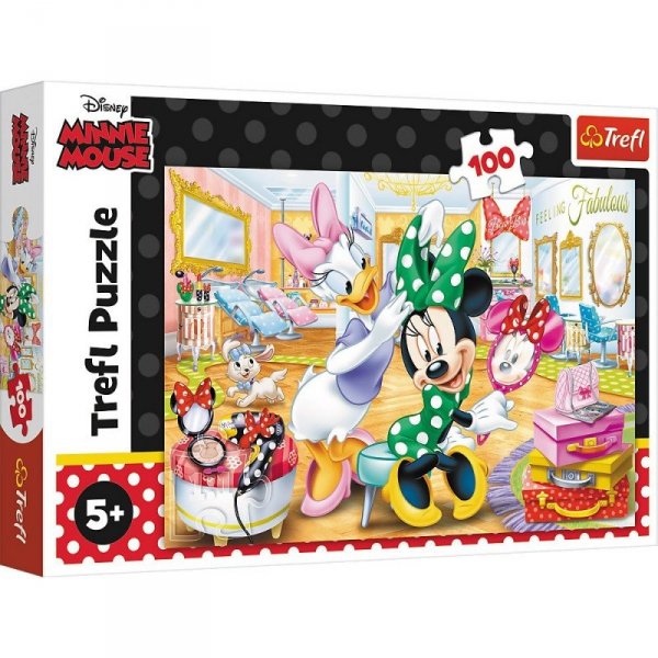 Puzzle 100 elementów. Minnie w salonie kosmetycznym