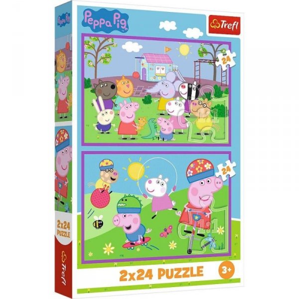 Puzzle 2x24 elementy. Peppa na placu zabaw