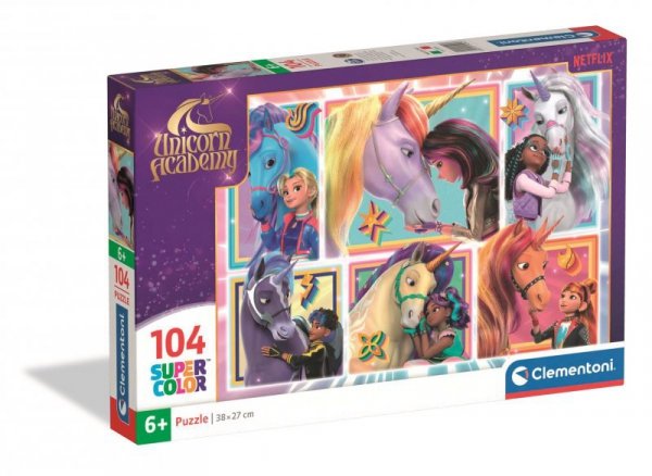 Puzzle 104 elementów. Super kolor. Unicorn Academy 2