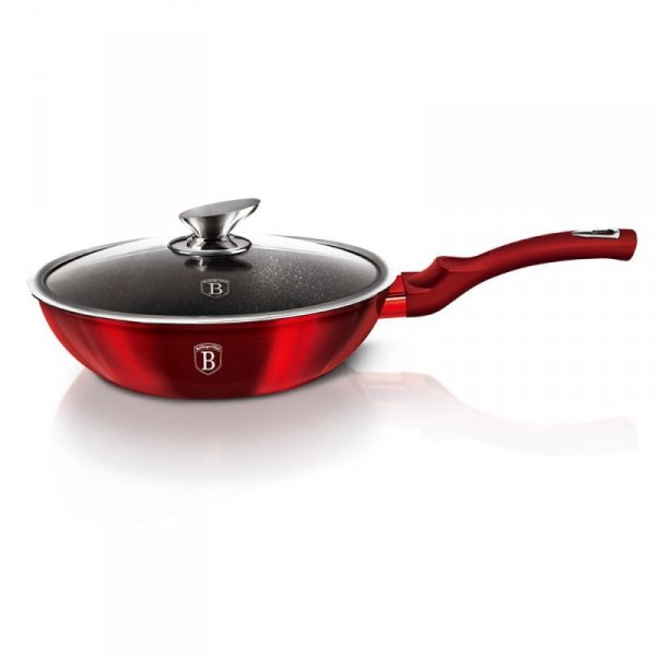 WOK GRANITOWY 28cm Z POKRYWKĄ BERLINGER HAUS METALLIC LINE BURGUNDY BH-1265-N