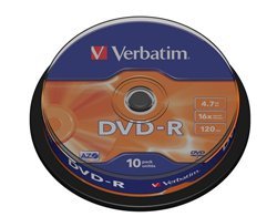 Verbatim DVD-R 16x 4,7GB 10p 43523 cake DataLife+AZO+,scratch res, bez nadr, mat