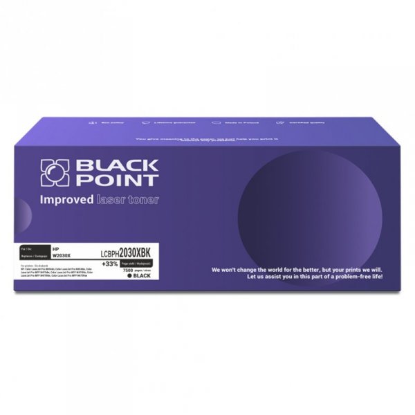 Toner Black Point LCBPH2030XBK &lt;br&gt;
Zastępuje: HP W2030X &lt;br&gt; 
Wydajność: 7500 str. (ISO 19752) &lt;br&gt;
Kolor:
