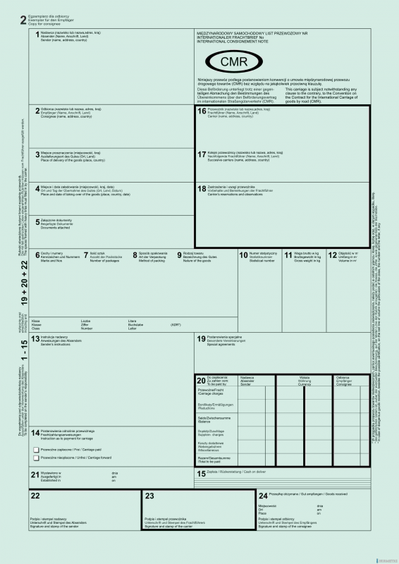 Międzynarodowy list przewozowy CMR, (1+3) A4 80 kartek, 10-800-1 DOTTS