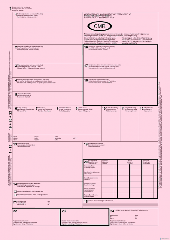 Numerowany międzynarodowy list przewozowy CMR, (1+4) A4 80 kartek, 10-800-2N DOTTS