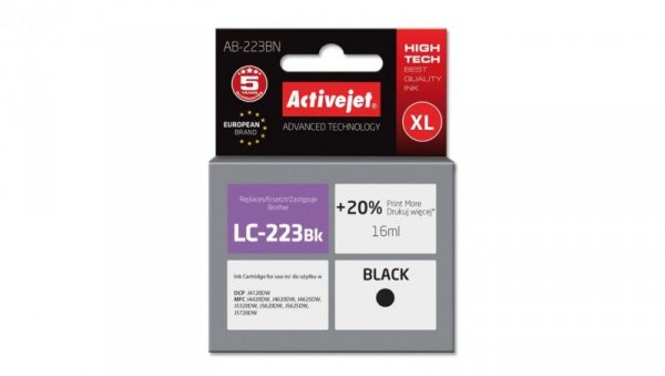 Tusz Activejet AB-223BN (zamiennik Brother LC223BK Supreme 16 ml czarny)