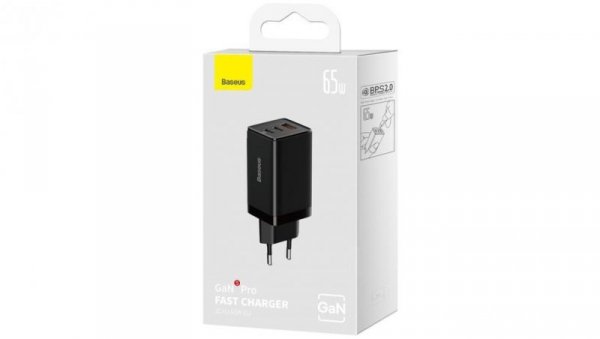 Ładowarka sieciowa Baseus GaN 5 Pro Fast Charger CCGP120201 65W 1x USB-A 2x USB-C PD 3.0 QC 4.0 + kabel USB-C