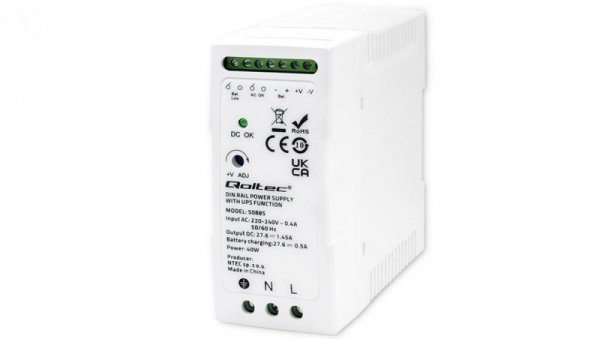 Qoltec Stabilny Zasilacz na szynę DIN z funkcją UPS 40W