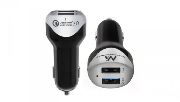 Ładowarka samochodowa max4,8A 2xUSB Maclean Energy MCE157 Qualcomm Quick Charge QC 3.0 plus kabel 1.5m Silver MCE157