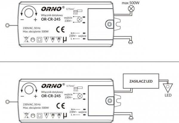 WŁĄCZNIK-WYŁĄCZNIK DOTYKOWY ORNO OR-CR-245 INDUKCJA DO LED