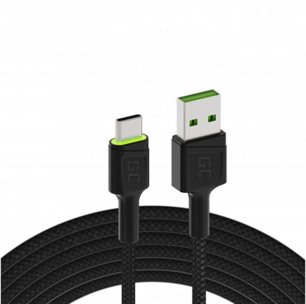KABEL USB-A -&gt; USB-C Green Cell RAY 200cm ZIELONY LED QUICK CHARGE 3.0 KABGC13