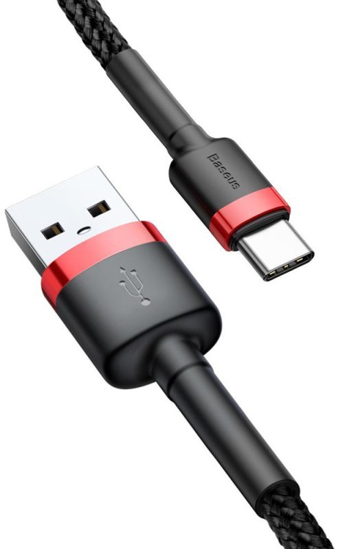 KABEL USB-A -&gt; USB-C Baseus Cafule CATKLF-C91 200cm 2A QC 3.0 CZARNO-CZERWONY W OPLOCIE