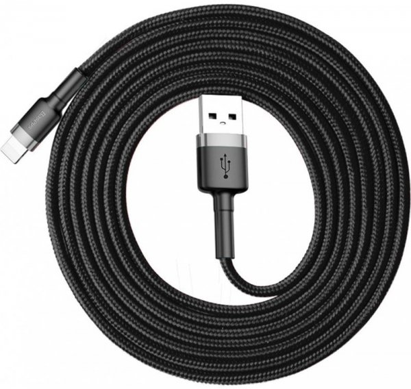 KABEL USB-A -&gt; Lightning / iPhone Baseus Cafule CALKLF-CG1 200cm Apple 1.5A CZARNO-SZARY W OPLOCIE