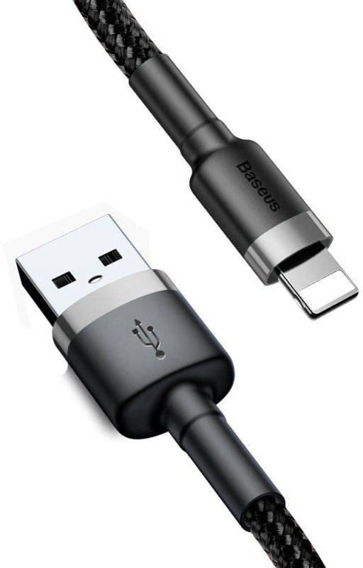 KABEL USB-A -&gt; Lightning / iPhone Baseus Cafule CALKLF-CG1 200cm Apple 1.5A CZARNO-SZARY W OPLOCIE