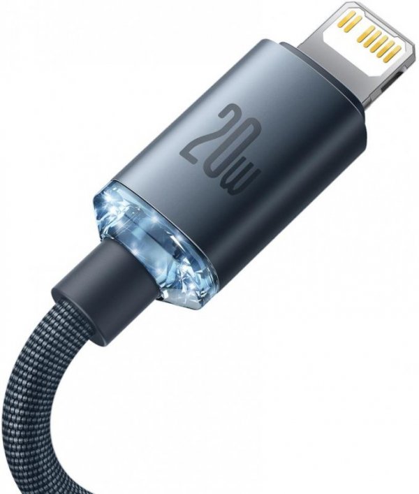 KABEL USB-C -&gt; Lightning / iPhone Baseus Crystal CAJY000201 1.2m 20W PD Quick Charging CZARNY W OPLOCIE PREMIUM