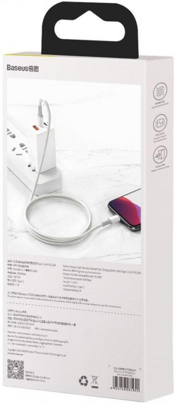 KABEL USB-C -&gt; Lightning / iPhone Baseus Cafule CATLGD-A02 2m 20W PD Quick Charging BIAŁY W OPLOCIE