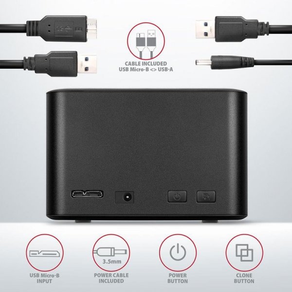 Stacja dokująca MINI AXAGON ADSA-D25 USB 3.2 Gen 1 - 2x SATA 6G 2.5" SSD/HDD CLONE