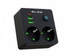 BLOW Rozgałęźnik R-20 PR 2-GNIAZDA + 2USB + USB-C czarny