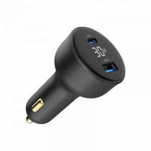 Gembird Szybka ładowarka samochodowa 2xUSB-A+C, Type-C (PD), LCD, 30W, czarna