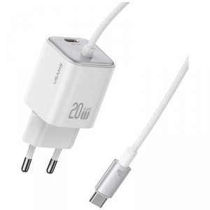 USAMS Ładowarka sieciowa JC Series CC261 20W GaN Fast Charger wbudowanykabel USB-C biały