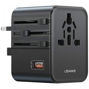 USAMS Ładowarka Travel Adapter 25W US/AU/EU/UK 2xUSB-C czarny 4w1