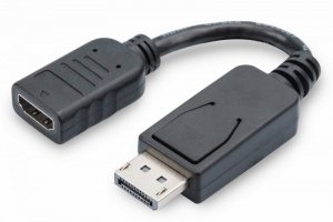 Digitus Kabel adapter Displayport z zatrzaskiem 1080p 60Hz FHD Typ DP/HDMI A M/Ż czarny 0,15m