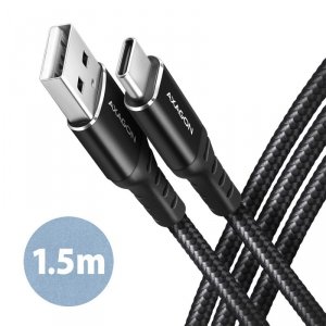 AXAGON BUCM-AM15AB Kabel USB-C - USB-A, 1.5m, USB 2.0, 3A, ALU, oplot, Czarny