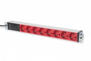 Digitus Listwa zasilająca PDU 19 cali Rack, 8x czerwone gniazdo schuko, 2.0m, 1x wtyk C14, 10A Aluminiowa